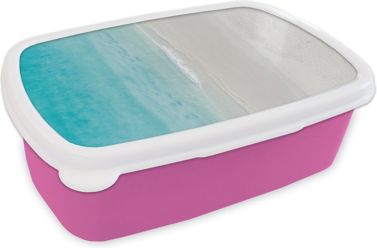 Broodtrommel Roze - Lunchbox - Brooddoos - Strand - Zee - Eiland - 18x12x6 cm - Kinderen - Meisje