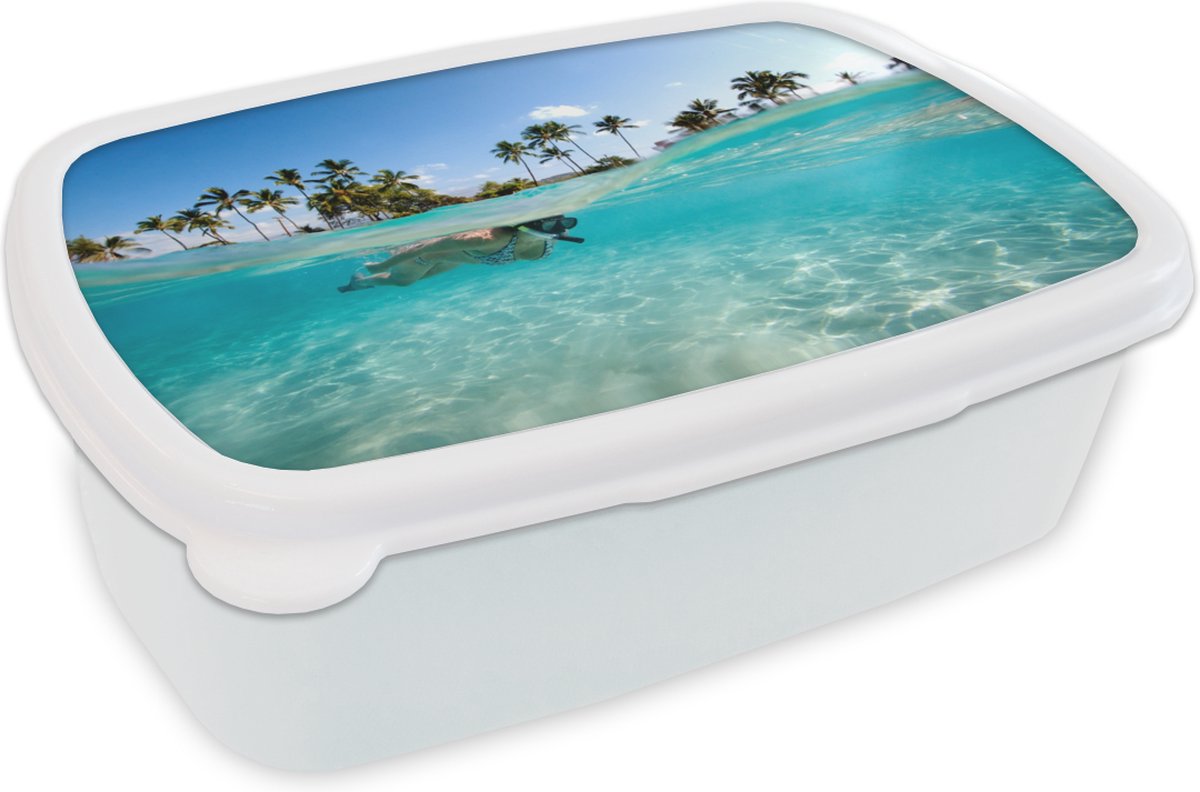 Broodtrommel Wit - Lunchbox - Brooddoos - Zee - Snorkel - Hawaii - 18x12x6 cm - Volwassenen