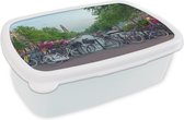 Broodtrommel Wit - Lunchbox - Brooddoos - Amsterdam - Fiets - Gracht - 18x12x6 cm - Volwassenen