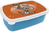 Broodtrommel Blauw - Lunchbox - Brooddoos - Man - Fiets - Retro - 18x12x6 cm - Kinderen - Jongen