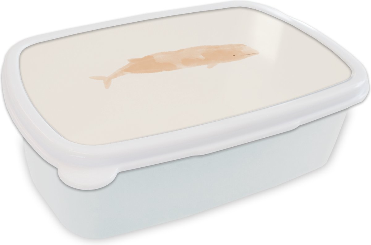 Broodtrommel Wit - Lunchbox - Brooddoos - Vis - Waterverf - Pastel - 18x12x6 cm - Volwassenen