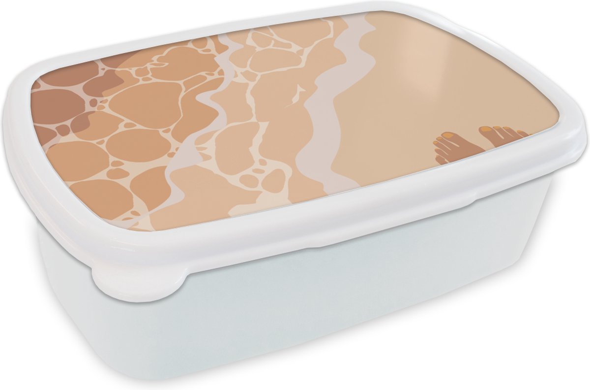 Broodtrommel Wit - Lunchbox - Brooddoos - Golf - Strand - Voeten - Tekening - 18x12x6 cm - Volwassenen