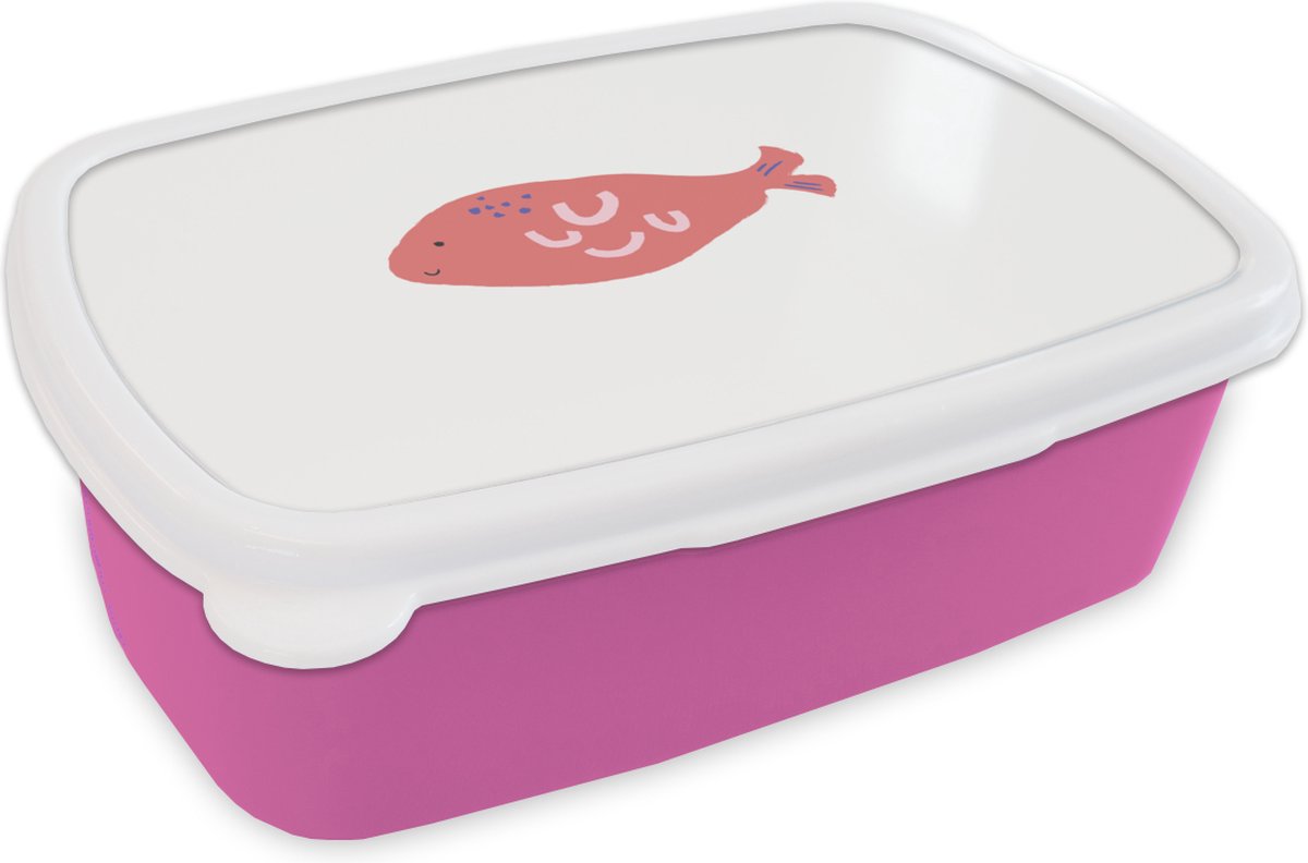 Broodtrommel Roze - Lunchbox - Brooddoos - Vis - Roze- Pastel - 18x12x6 cm - Kinderen - Meisje