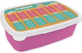 Broodtrommel Roze - Lunchbox - Brooddoos - Kinderkamer - Aftrekken - Rekenen - Meiden - Jongetjes - Kinderen - Oranje - 18x12x6 cm - Kinderen - Meisje