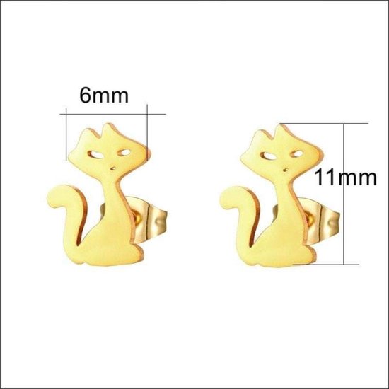 Aramat jewels ® - Zweerknopjes katten oorbellen 11mm chirurgisch staal goudkleurig