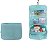 Toilettas met Haak -  Blauw-Groen - Stippen  - Dots - Beautycase - Organizer - Reistas - Uitklapbare Toilettas - Trendy