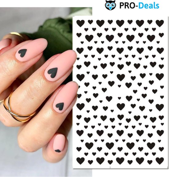 PRO-Deals | Nagelstickers | Nagel Stickers Hartjes | Kleur Zwart | Nail Art 3D Stickers | Nagelstickers Kinderen | Nagel Decoratie