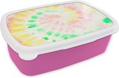 Broodtrommel Roze - Lunchbox Zomer - Tie dye - Groen - Brooddoos 18x12x6 cm - Brood lunch box - Broodtrommels voor kinderen en volwassenen