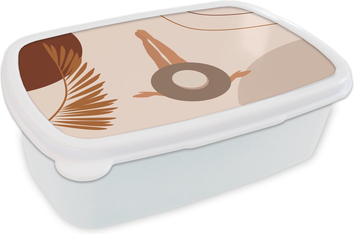 Broodtrommel Wit - Lunchbox - Brooddoos - Zomer - Hoed - Pastel - 18x12x6 cm - Volwassenen