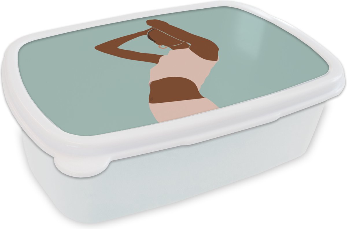 Broodtrommel Wit - Lunchbox - Brooddoos - Vrouw - Zomer - Pastel - 18x12x6 cm - Volwassenen
