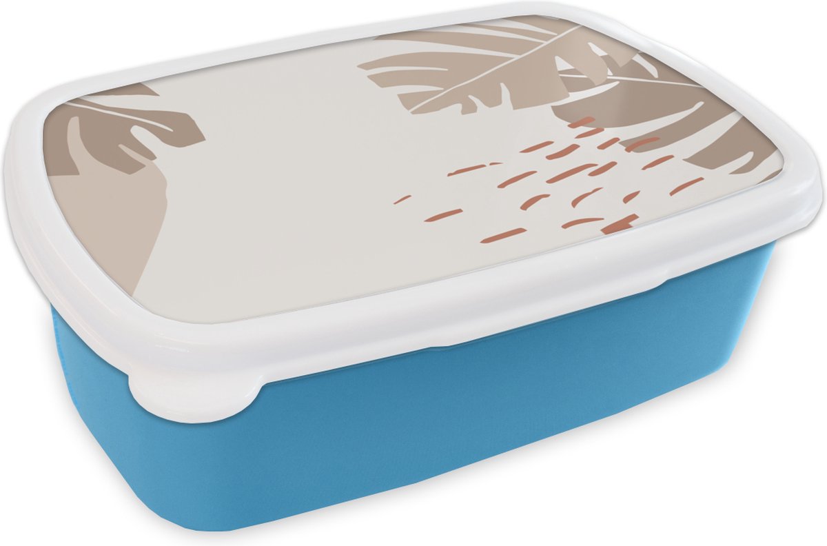 Broodtrommel Blauw - Lunchbox - Brooddoos - Zomer - Blad - Wit - 18x12x6 cm - Kinderen - Jongen