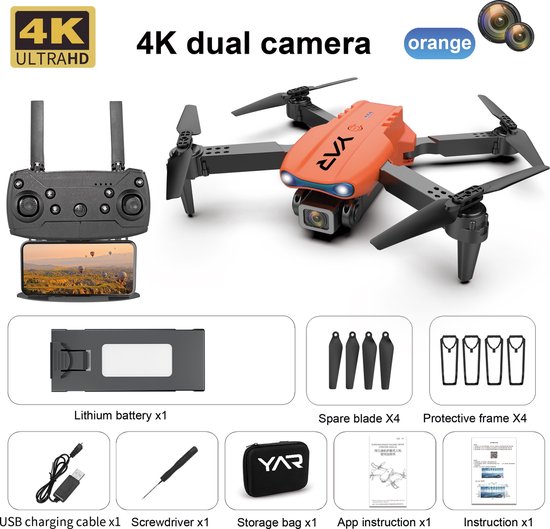 Drone pliable E99 avec caméra - Comprend un sac de rangement et 3