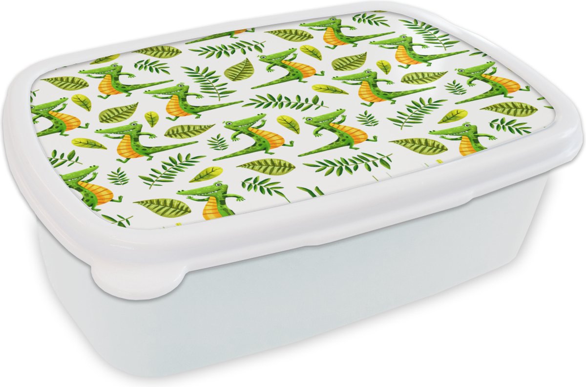 Broodtrommel Wit - Lunchbox - Brooddoos - Krokodil - Jungle - Design - Kind - 18x12x6 cm - Volwassenen