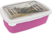 Broodtrommel Roze - Lunchbox - Brooddoos - Doorkijk - Bos - Herfst - 18x12x6 cm - Kinderen - Meisje