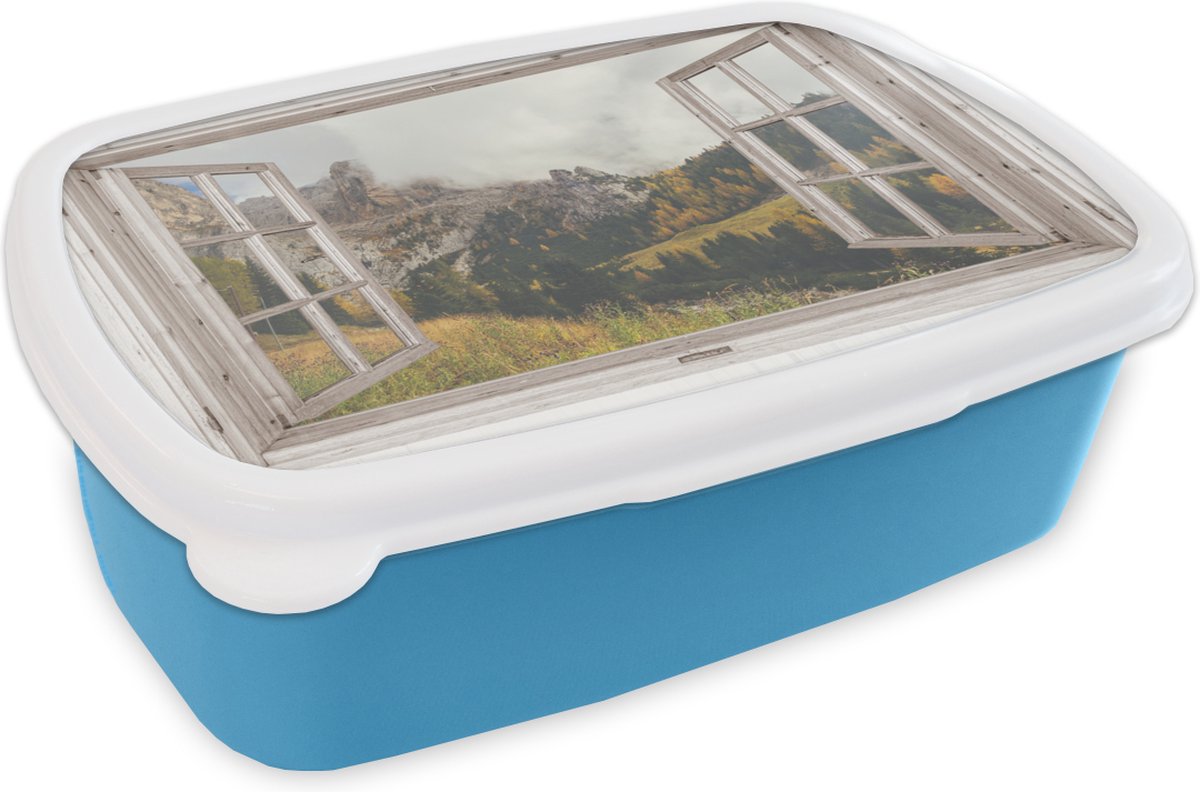 Broodtrommel Blauw - Lunchbox - Brooddoos - Doorkijk - Bos - Herfst - 18x12x6 cm - Kinderen - Jongen