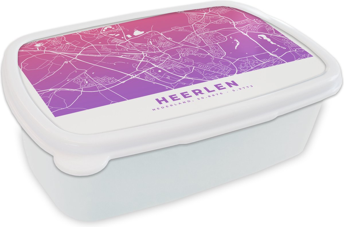 Broodtrommel Wit - Lunchbox - Brooddoos - Stadskaart - Heerlen - Paars - 18x12x6 cm - Volwassenen