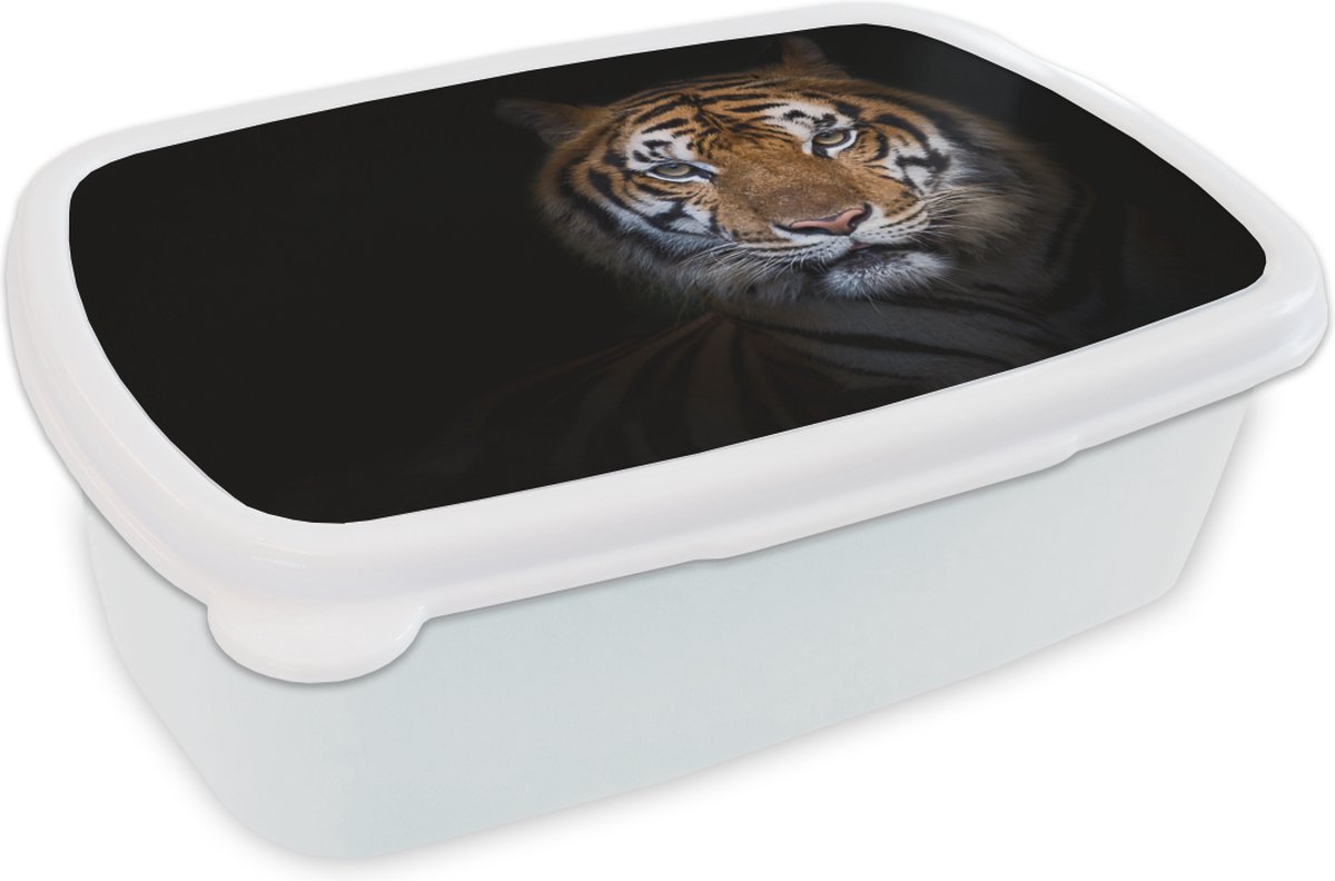 Broodtrommel Wit - Lunchbox - Brooddoos - Tijger - Dier - Portret - 18x12x6 cm - Volwassenen