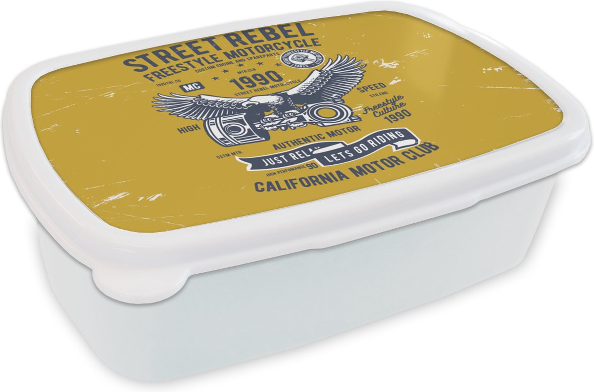 Broodtrommel Wit - Lunchbox - Brooddoos - Motor - Vintage - Quote - 18x12x6 cm - Volwassenen