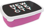 Broodtrommel Roze - Lunchbox - Brooddoos - New York - City - Rood - 18x12x6 cm - Kinderen - Meisje