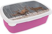 Broodtrommel Roze - Lunchbox - Brooddoos - Hert - Bos - Winter - 18x12x6 cm - Kinderen - Meisje