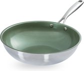 Just Vegan, Ceravegan RVS ECO wokpan – 28cm, 100% vegan, plantaardige anti-aanbaklaag - avocado-olie – duurzame wok - Met GRATIS panbeschermer