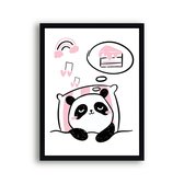 Poster Roze Panda Slapend met Cake - Hartjes - Meisjeskamer - Babyshower / Geboorte Cadeau - Babykamer - 50x40cm - Postercity
