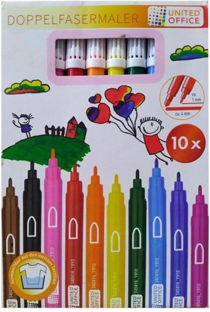 United Office Dubbelzijdige Marker - 10 stuks - Inkt op waterbasis