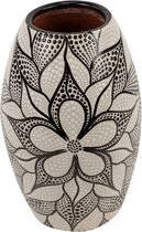 Vaas - Zwart/wit mandala - Terracotta - Zwart - 26,5x26.5x15 cm - Indonesie - Sarana - Fairtrade