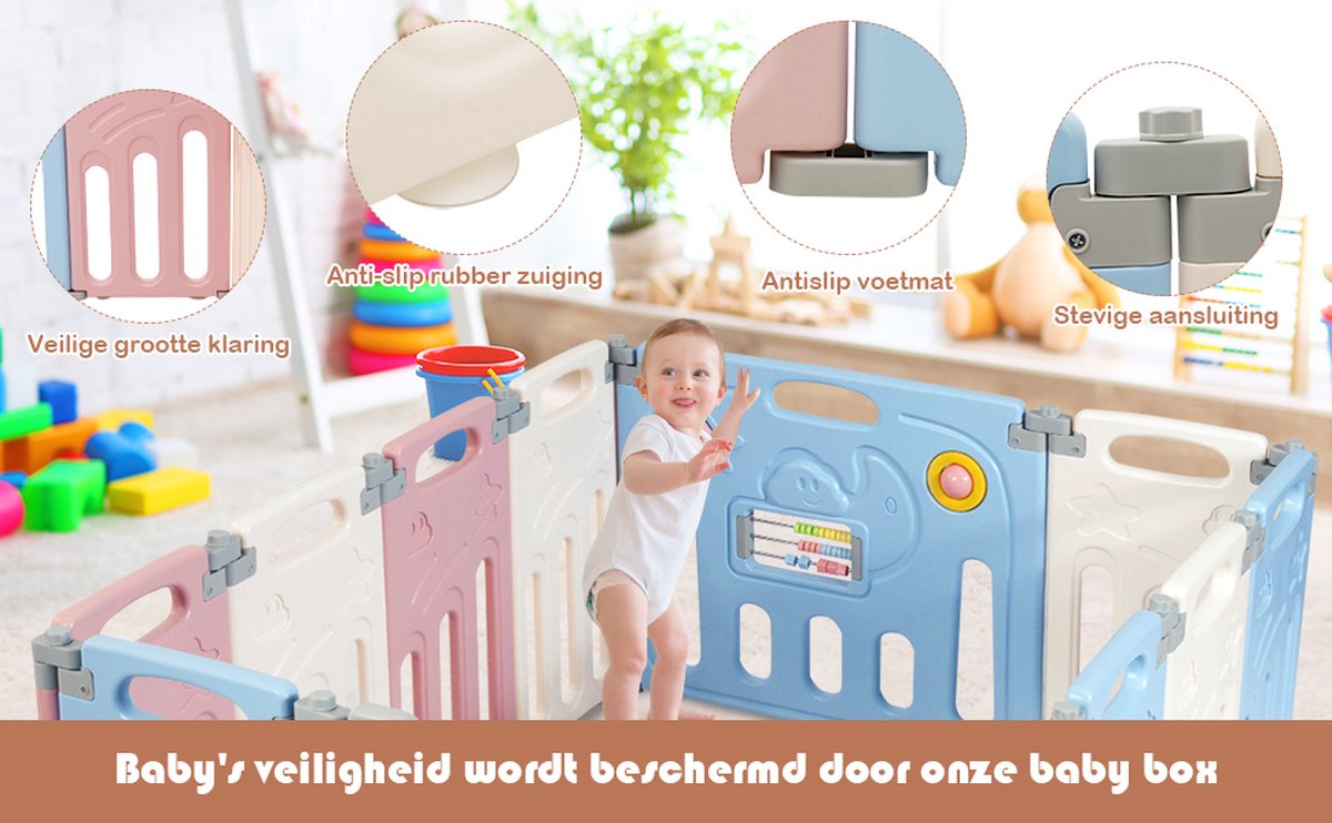 COSTWAY Babybox 120 x 190 cm, met 50 speelballen, loopbox met ademend