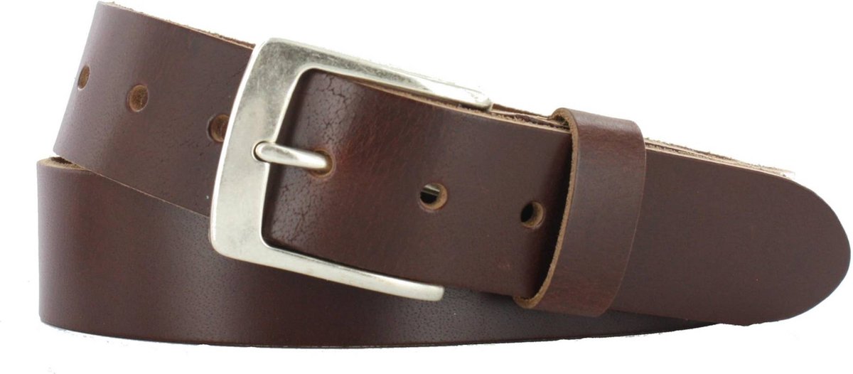 Leren Dames/Heren Riem | 4cm breed | Riemmaat: 95cm (totale lengte: 110cm) | 100% echt leer | Kleur: kastanje bruin | Nikkelvrije gesp
