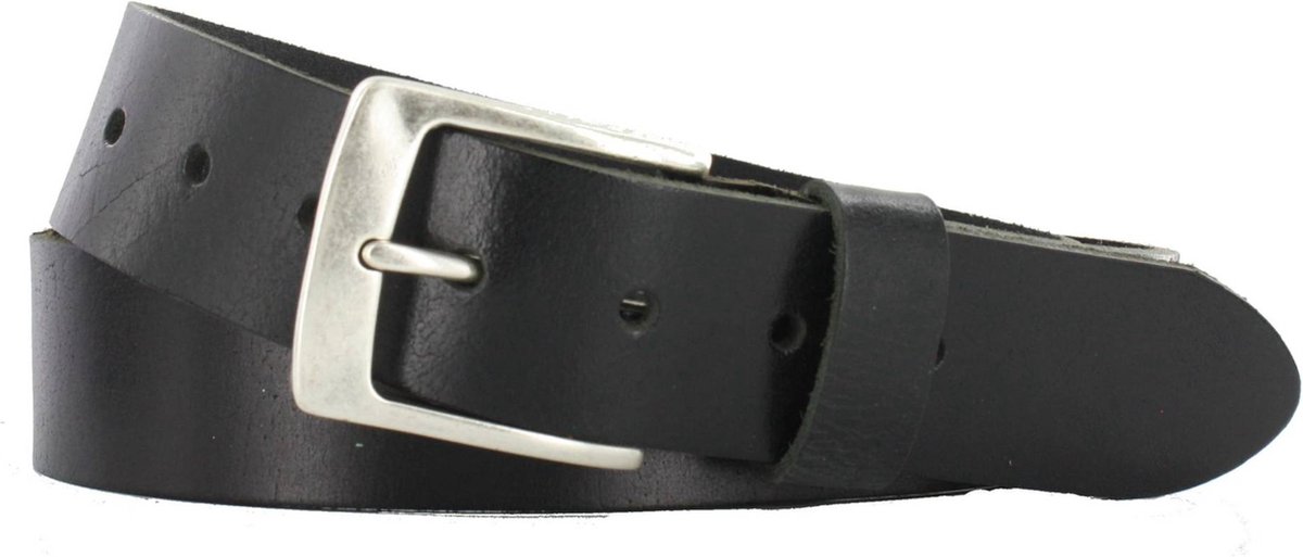 Leren Dames/Heren Riem | 4cm breed | Riemmaat: 85cm (totale lengte: 100cm) | 100% echt leer | Kleur: zwart | Nikkelvrije gesp