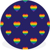 Une illustration de coeurs aux couleurs de l'arc-en-ciel sur fond violet Assiette en plastique cercle mural ⌀ 90 cm - impression photo sur cercle mural / cercle vivant (décoration murale)