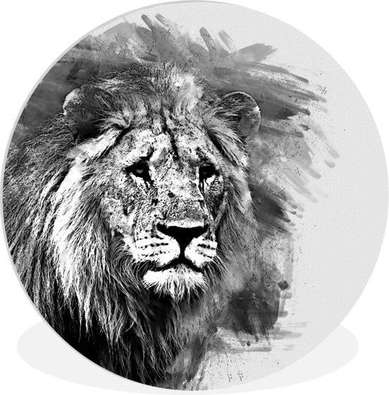WallCircle - Wall Circle - Wall Circle Indoor - Lion - Zwart - Wit - 120x120 cm - Décoration murale - Peintures Ronds XXL