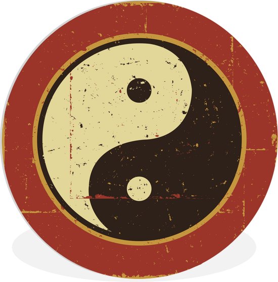 Une illustration du Yin et du Yang sur fond rouge Assiette en plastique cercle mural ⌀ 90 cm - tirage photo sur cercle mural / cercle vivant (décoration murale)