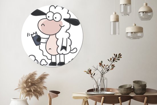 Une illustration d'un mouton avec un rasoir Assiette en plastique cercle mural ⌀ 150 cm XXL / Groot format!