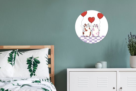 illustration deux cochons d'Inde avec des ballons coeur Assiette en plastique cercle mural circle 30 cm - impression photo sur cercle mural / cercle vivant (décoration murale)