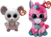 Ty - Knuffel - Beanie Boo's - Gumball Unicorn & Nina Mouse