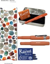 Kaweco (6 pièces) Boîte de conserve, Stylo plume Fox M, Clip, Marque-page Scarab, 2 boites de recharges