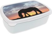 Broodtrommel Wit - Lunchbox - Brooddoos - Paarden - Zon - Weiland - 18x12x6 cm - Volwassenen