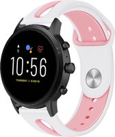 Siliconen Smartwatch bandje - Geschikt voor  Fossil Gen 5 duo sport band - wit/roze - Strap-it Horlogeband / Polsband / Armband