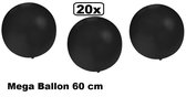 20x Mega Ballon 60 cm zwart - Ballon carnaval festival feest party verjaardag landen helium lucht thema