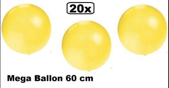 20x Mega Ballon 60 cm geel - Ballon carnaval festival feest party verjaardag landen helium lucht thema