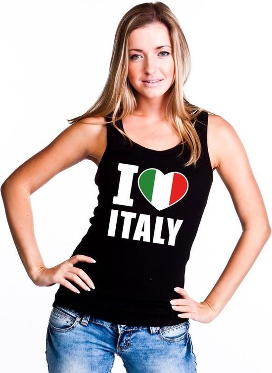 Zwart I love Italie supporter singlet shirt/ tanktop dames - Italiaans shirt dames XL