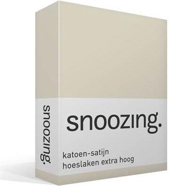 Snoozing - Katoen-satijn - Hoeslaken - Lits-jumeaux - Extra Hoog - 160x210 cm - Ivoor