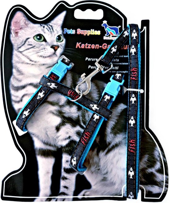 Katten / kittentuigje met Looplijn – Blauw Blauwe clipjes Vis motief