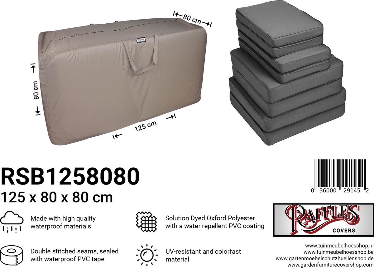 Tas voor lounge kussens 125 x 80 H: 80 cm - Tuinkussenhoes - RSB1258080