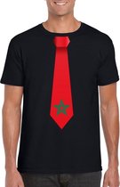 Zwart t-shirt met Marokko vlag stropdas heren M