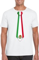 Wit t-shirt met Mexico vlag stropdas heren L