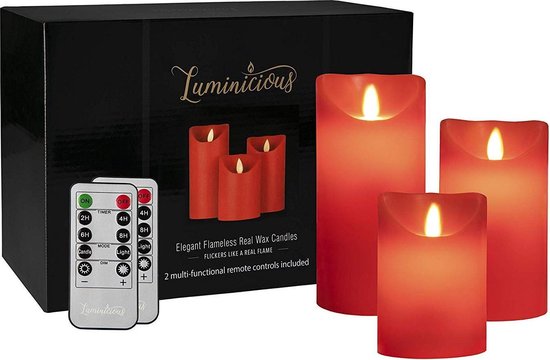 Krijt as Het beste Luminicious® luxe LED kaarsen rood 300 uur 3-stuks | vlamloze en veilige  candle lights... | bol.com