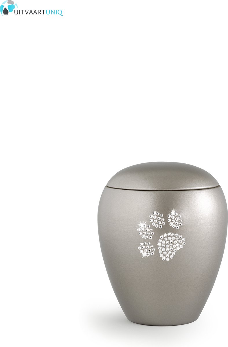 Dierenurn fumé paarlemoer swarovski pootafdruk klein